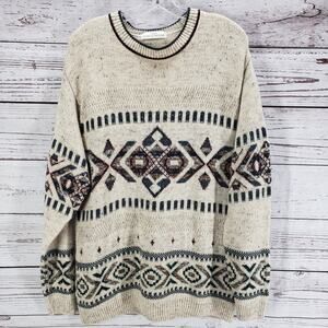 ST. Michael Marks & Spencer Brown Knit Wool Blend Aztec Sweater Size Medium